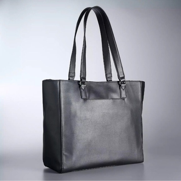 Simply Vera Lavey Raddix vegan Leather Black and Gray Women's Tote Bag NWT - Picture 3 of 16